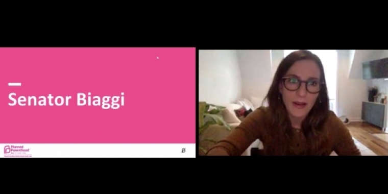 Senator Biaggi speaking on Zoom