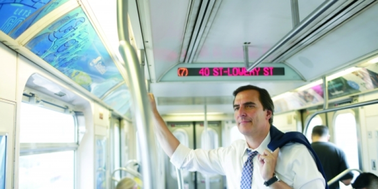 Senator Gianaris riding the subway 