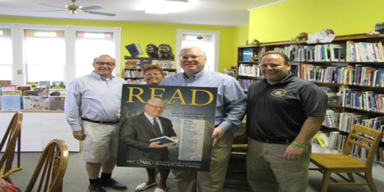 Senator O'Mara and Assemblyman Palmesano (far r.) visited the Addison Public Library summer reading program on Thursday. From left to right above: Pat McAllister, Library Director Lori-Joy Patterson, Senator O'Mara, and Assemblyman Palmesano.
