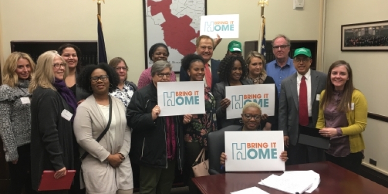 Senator Bonacic is pictured with advocates from the Association of Community Living, including Nolly Climes, President of Rehabilitation Support Services in Orange County (far right, green hat).