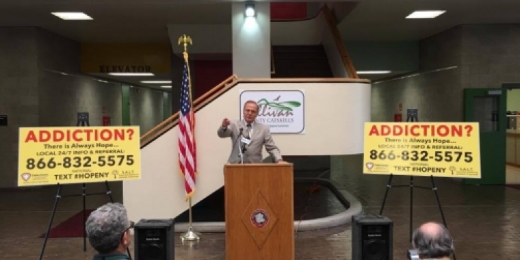 Senator Bonacic speaks at the press conference.