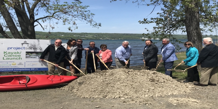 In the photo above at today’s groundbreaking ceremony, from left to right: Watkins Glen Superintendent of Utilities Lee Kent; Kristin VanHorn, Director of the Schuyler County Planning Department; Watkins Glen Mayor Sam Schimizzi; Watkins Glen Village Trustee Gary Schmidt; Watkins Glen Village Trustee Laurie Denardo; Senator O’Mara; Assemblyman Palmesano; Schuyler County Administrator Timothy O’Hearn; Judy McKinney Cherry, Executive Director of the Schuyler County Partnership for Economic Development and CEO of the Schuyler County IDA; and Dennis Fagan, Chairman of the Schuyler County Legislature.