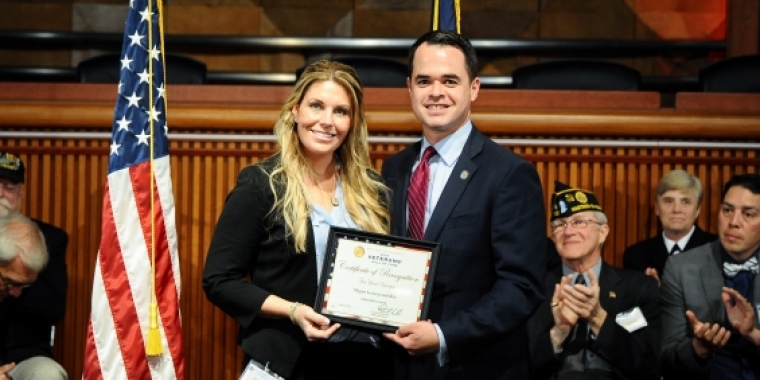 Marine Cpl. Megan Leavey is honored by Sen. Carlucci
