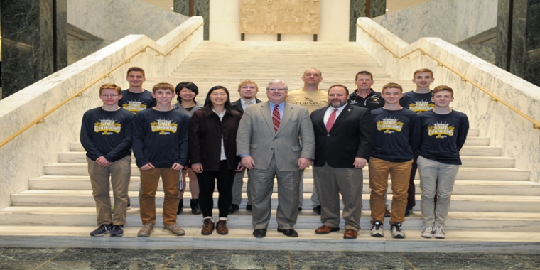 Senator O'Mara and Assemblyman Palmesano welcome the Corning-Painted Post state champions in The Well of the Legislative Office Building in Albany. "They exemplify the finest qualities of achievement, commitment to excellence, hard work and success, and they have made their school, their families, their community and our entire region very proud,” the legislators said.