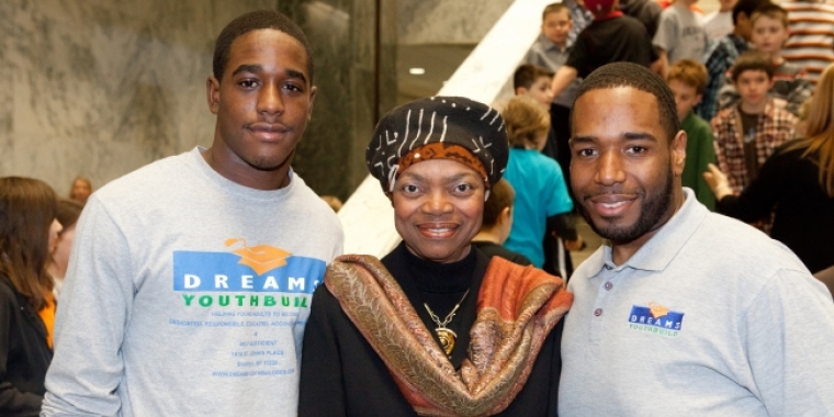 Senator Montgomery with Perry Stephenson and Jon Burke from DREAMS YouthBuild.