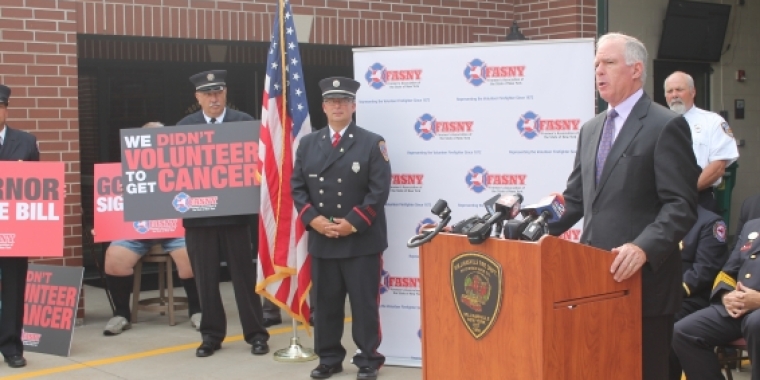 Senator Ranzenhofer joins volunteer firefighters and cancer survivors at Hutchinson Hose Company Station Two.