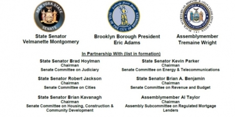 Senator Montgomery, Brooklyn Borough President Adams and Assemblymember Wright sponsor Joint Public Hearing to Examine The Crisis Facing Homeowners In Brooklyn
