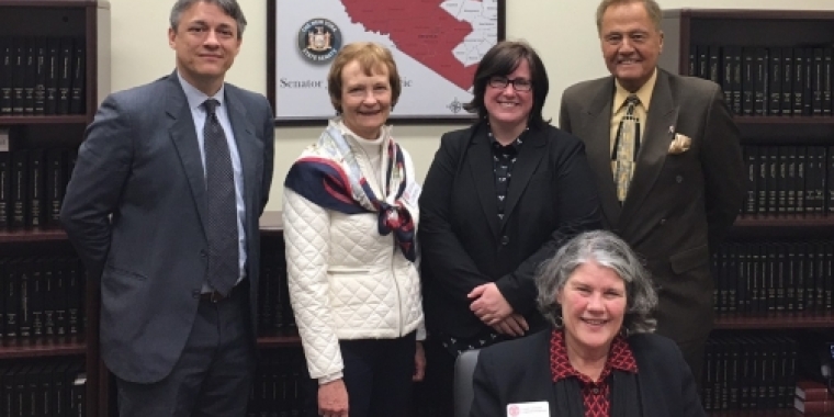 Senator Bonacic is pictured with (L-R); Jared Buono, Executive Director of Cornell Cooperative Extension of Ulster County; Jeanne Darling, Executive Director of Cornell Cooperative Extension of Delaware County; Maureen Roche, Senior Administrator of Cornell Cooperative Extension of Dutchess County; and Lucy Joyce, Executive Director of the Cornell Cooperative Extension of Orange County (seated).