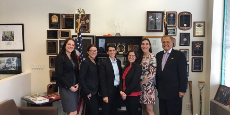 Pictured L-R is, Lauren Sheeley, Attorney in charge of the Ulster Office; Adrienne Thiell; Rachel Simons, Attorney in charge of Orange and Sullivan office; Shara Abraham, veterans attorney; Avery Zuvic; and Senator Bonacic.
