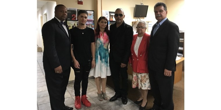 (L-R) Senator Jesse Hamilton, Briana's family, brother, Michael Ojeda Jr., mom, Carmen Ojeda, dad,Michael Ojeda Sr, great-grandmother, and Assistant Speaker Felix Ortiz