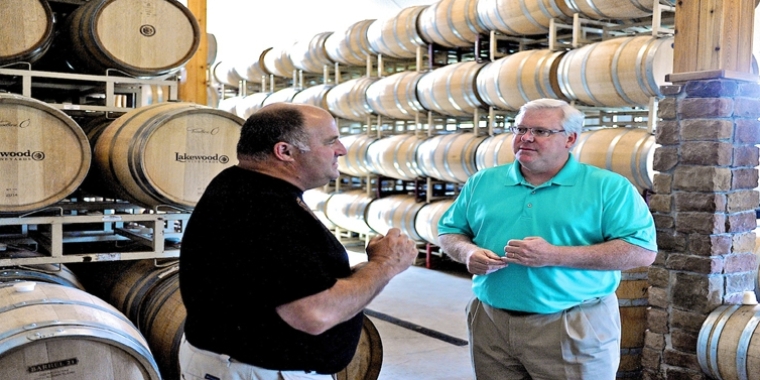 "It’s another outstanding opportunity to keep the Finger Lakes region on the national map and to show our pride in Finger Lakes wine country," said Senator O'Mara and Assemblyman Palmesano. In the photo above, Senator O'Mara visits with Dave Stamp, Vineyard Manager of Lakewood Farm and Lakewood Vineyards.