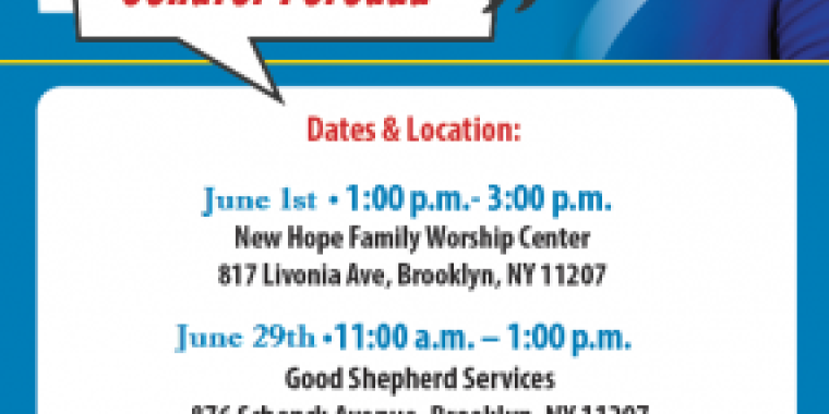 Senator Persaud's "Conversations" series' first date is June 1 from 1 to 3 p.m. at New Hope Family Worship Center (817 Livonia, Brooklyn, NY 11207). The second date is June 29 from 11:00 a.m. to 1:00 p.m. at Good Shepherd Services (876 Schenck Avenue, Brooklyn, NY 11207). Join the conversation; share your thoughts, ideas, get more information and ask questions about the 2019 budget, community improvements and services that are available to all.