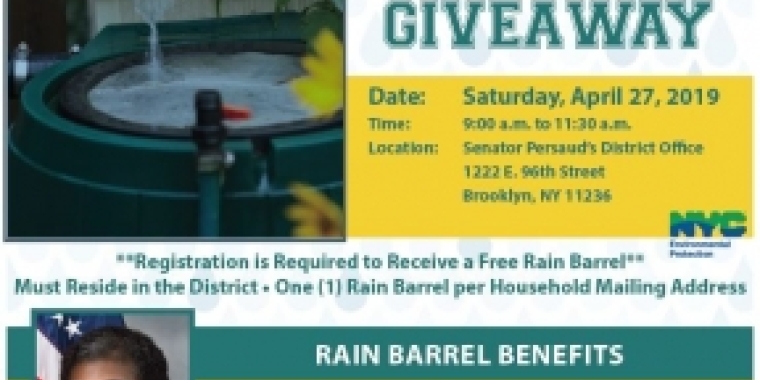 Senator Roxanne J. Persaud's Senate District 19 Rain Barrel Giveaway and E-Waste Recycling events are happening on Saturday, April 27, 2019!