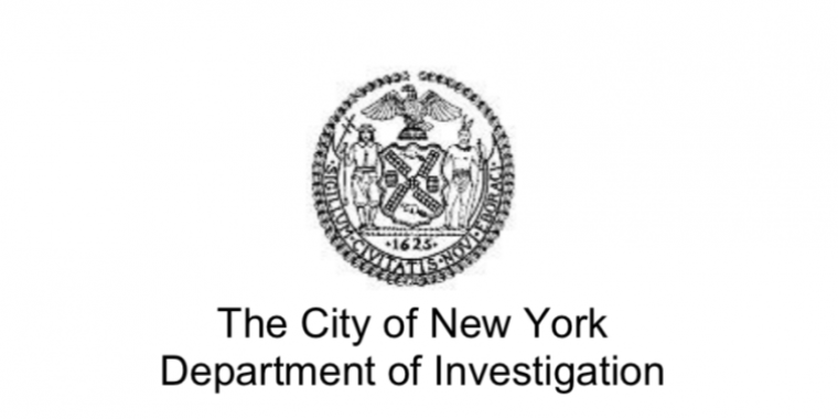 The seal of New York City above the text "The City of New York Department of Investigation"