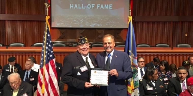 Senator Bonacic is pictured with his Veterans’ Hall of Fame Inductee, Vincent James “Jim” Scali.