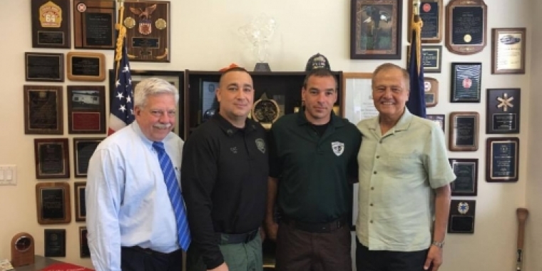Pictured with Senator Bonacic is (L-R), Art Wilcox, Officer Rafael Marquez, and Officer Robert Greve.