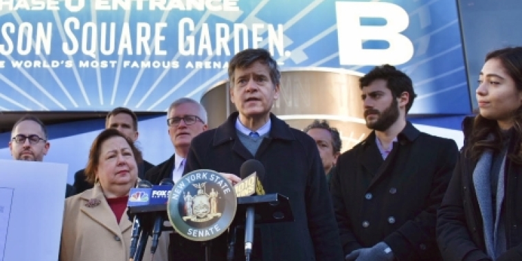 Elected officials at a press conference outside MSG
