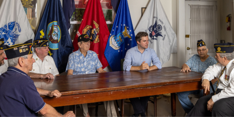 Senator James Skoufis meets with members of Cornwall's American Legion Post 353, recipients of a $50,000 grant Skoufis secured to upgrade their aging facility