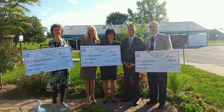 Pictured at Orleans County Cornell Cooperative Extension from left to right: Orleans County Cornell Cooperative Extension Executive Dir. Deborah Roberts; BOCES 2 Asst. Superintendent for Accountability, Assessment and Technology Dr. Michelle Ryan; BOCES 2 District Superintendent Jo Anne Antonacci; Senator Rob Ortt; and O/N BOCES District Superintendent Clark Godshall, Ed.D.