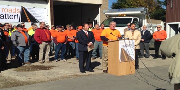 At a "Local Roads Matter" news conference in Corning last fall, Senator O'Mara was joined by Assemblyman Palmesano, Assemblyman Chris Friend and regional highway superintendents to call for greater state support for local roads, bridges and culverts.