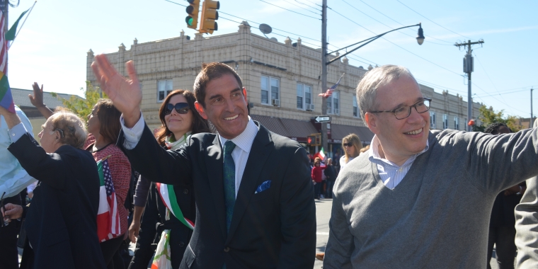 PHOTO: Senator Klein and New York City Comptroller Scott Stringer wave to cheering parade goers.