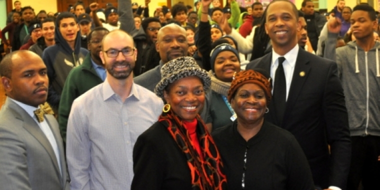 Students from the Bed-Stuy YMCA honored Dr. King with a Day of Service at PS 54. Here with Dordy Jordain, Assemblywoman Robinson, and Assemblyman Mosley