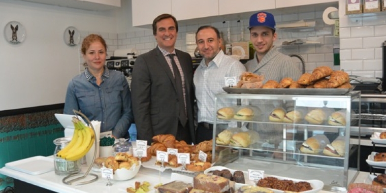 Senator Gianaris joins local business owner Ahmed Hazagy at his second location, Cafe Madame SouSou