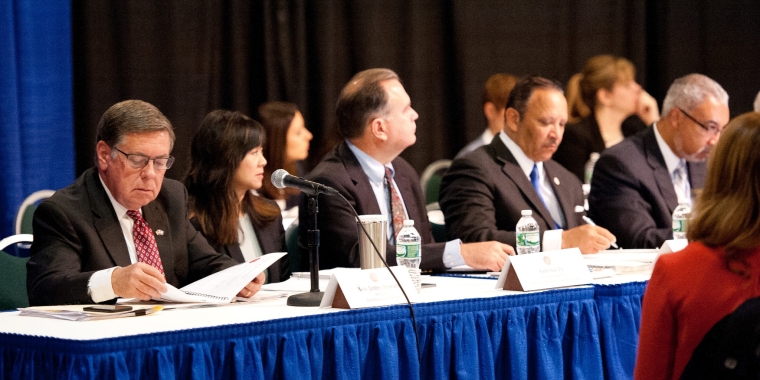 From left: Senator James L. Seward, NYS Environmental Facilities Corporation President & CEO Sabrina Ty, U.S. Department of Commerce Northeast Regional Director James Cox, National Urban League President Marc Morial, and NYS Commissioner of Taxation and Finance Jerry Boone.