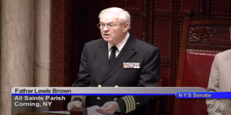 Father Brown delivers the Invocation in the New York State Senate Chamber on Wednesday, May 25th.