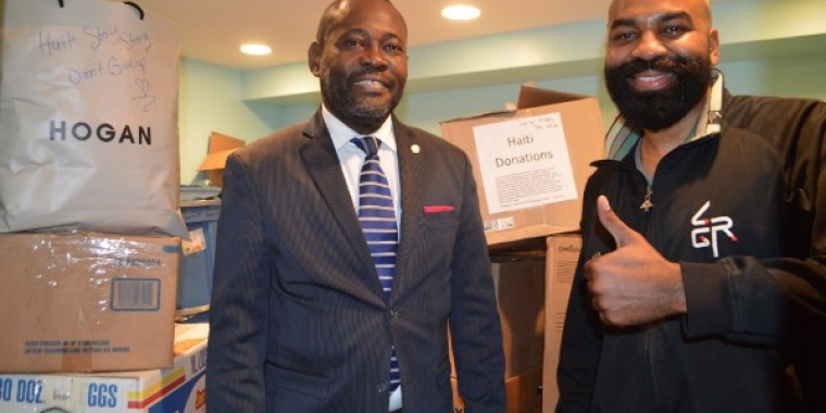 Garry Dorlean, press attaché to the Haitian Consulate, and Ronald J. Etienne, Vice-Consul Logistics Coordinator with the Haitian Consulate picked up the donations today to ship to Haiti.