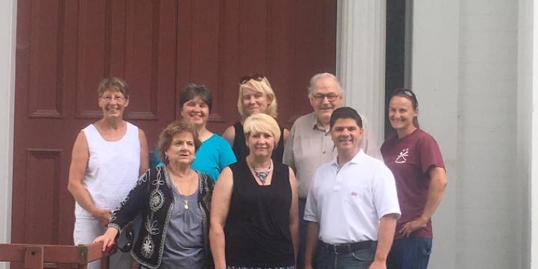 Back row: Barbara Walter, Nicole Ambrosio, Andrea Macko (all members of the Greenville Beautification Committee) Town Supervisor Paul Macko, and Renee Hamilton, Town of Greenville. Front row: Virginia Mangold, Chair of GBC, Robin Frechette, member of GBC, and Senator Amedore.