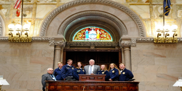 Senator O'Mara and area high school students in the New York State Senate Chamber.