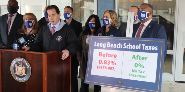 State Sens. Todd Kaminsky and Kevin Thomas helped secure millions of dollars in state aid for schools