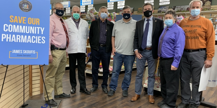 Senator James Skoufis gathers with local pharmacists at NeighboRx in Slate Hill, NY.