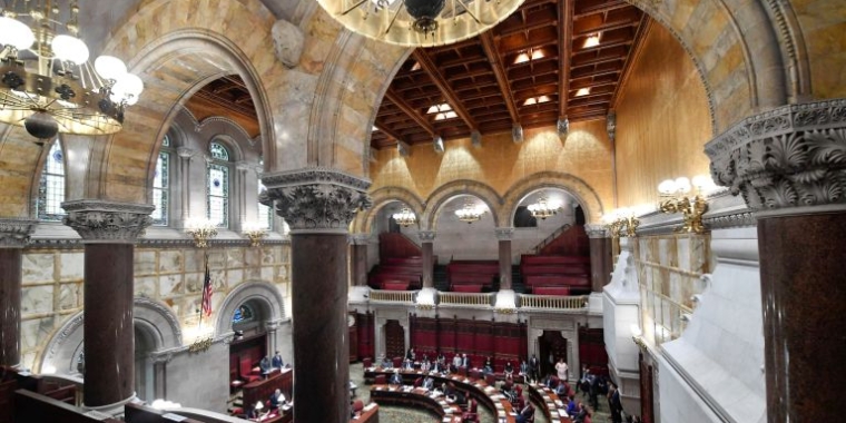 The State Senate Chamber at the Capitol in Albany on June 20, 2019. Credit: AP/Hans Pennink