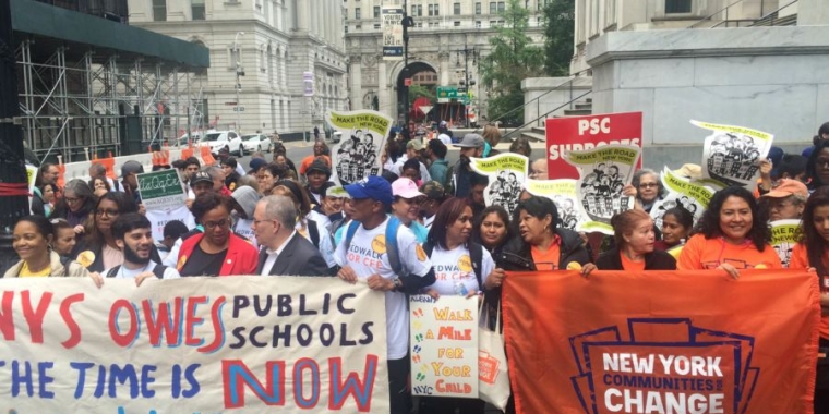 Supporters of the Campaign for Fiscal Equity gather in 2016 before their 150-mile walk from New York City to Albany.