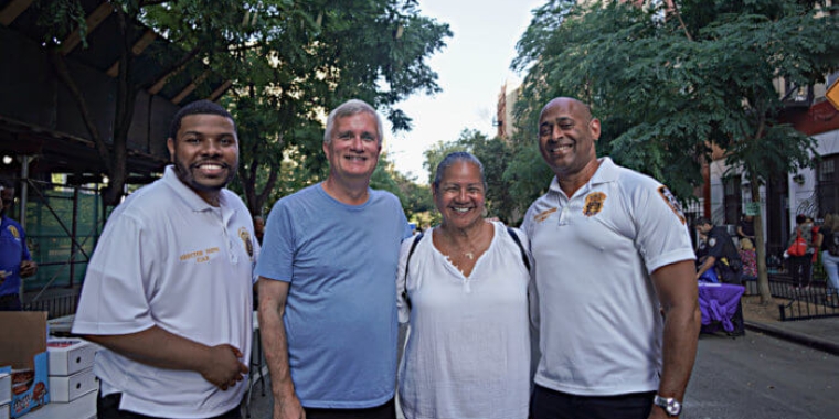 Director of Youth Services and Community Engagement Alden Foster, New York State Senator Brian Kavanagh, District Leader, Daisy Paez, and Deputy Commissioner of Community Affairs Mark Stewart.