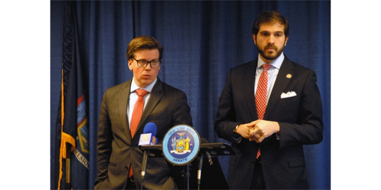 State Sen. Andrew Gounardes (right) said he is looking forward to the Kids’ Town Hall he is holding on Jan. 12. He is pictured in a 2019 photo with Assemblymember Robert Carroll. Photo taken by Despina Costalas of Senator Gounardes's Office