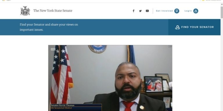 Sen. Kevin Thomas (D-Levittown) questioned whether the owner of Woodbury-based Realty Connect USA could effectively supervise more than 400 agents. Co-owner Bart Cafarella said he could. Credit: NY State Senate