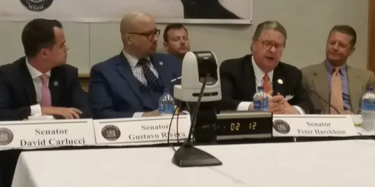 State Senator David Carlucci, Senator Gustavo Rivera and Senator Pete Harckham co-host the first public hearing of the Senate Joint Task Force on Opioids, Addiction and Overdose Prevention at St. Barnabas Hospital in the Bronx