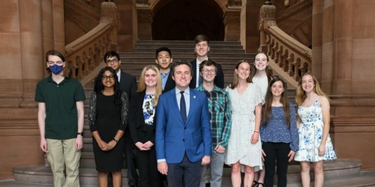 Senator James Skoufis (D-Hudson Valley) poses with valedictorians and salutatorians from across his Hudson Valley district