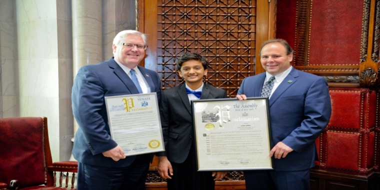 Senator O'Mara, Jairam, and Assemblyman Palmesano in the Senate Chamber.