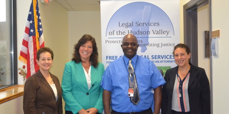 Pictured left to right: Barbara Finkelstein, CEO, LSHV; NYS Senator Sue Serino; LSHV client and veteran Rodney Haith; Rachel Saunders, LSHV Attorney-In-Charge, Poughkeepsie Office.