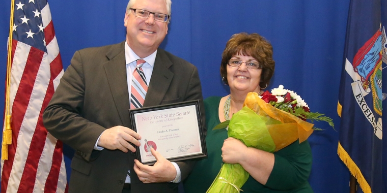 Senator O'Mara and last year's "Woman of Distinction" representing the 58th Senate District -- Linda Thomas, owner of the Wellsburg Diner.