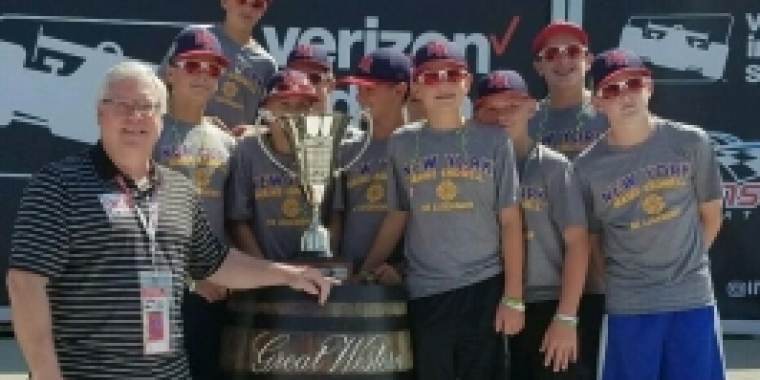 Senator O'Mara and the World Champion Maine-Endwell Little League Baseball team in Victory Lane at Watkins Glen International.