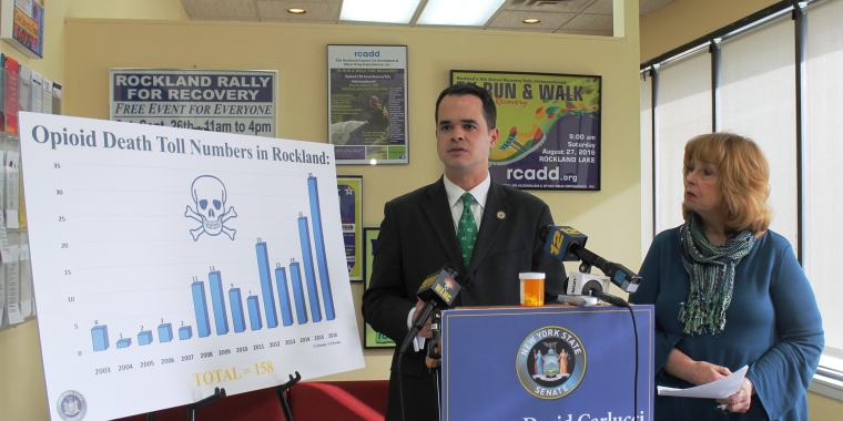 Senator Carlucci is joined by RCADD Executive Director Ruth Bowles