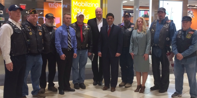 Senator Amedore joined AT&T executives, former Staff Sergeant Ryan Quay from Knox, New York and members of the Legion Riders announced a month long drive for the non-profit Cellphones for Soldiers on Friday, November20, 2015.