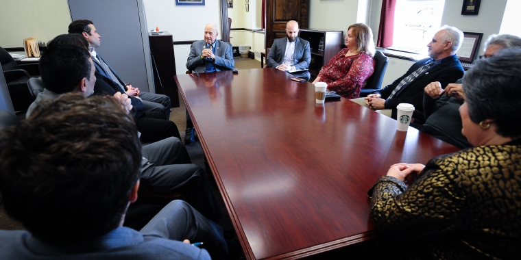 Senator Bill Larkin (center) meets with officials from the North Rockland School District, the North Rockland School Board, and the NYS Assembly in the Senator’s Capitol office in Albany