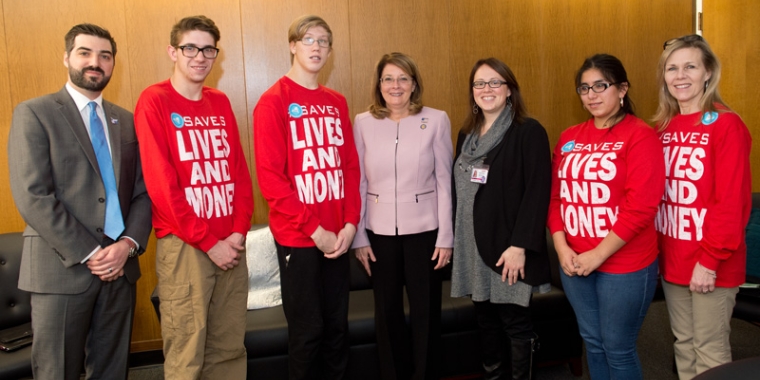 Senator Pam Helming meets with representatives of the Tobacco Action Coalition of the Finger Lakes in Albany in February.