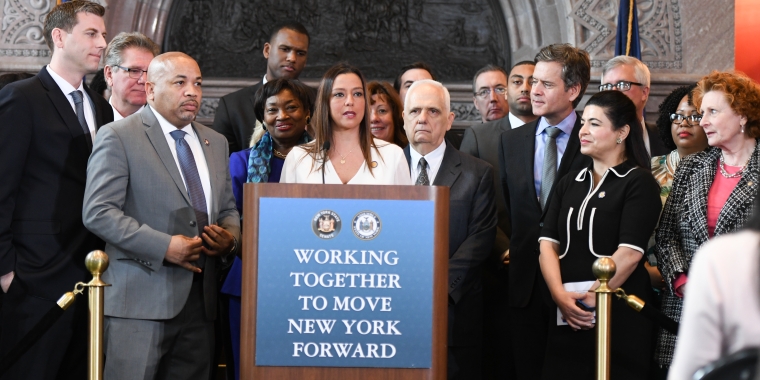 A joint legislative press event preceding passage of anti-revenge porn legislation in both houses.